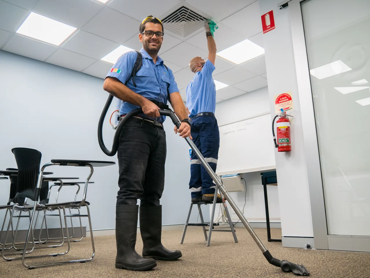 QCC team cleaning a government office building